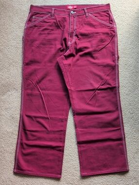Dickies Burgundy Carpenter Pants with Contrast Stitching